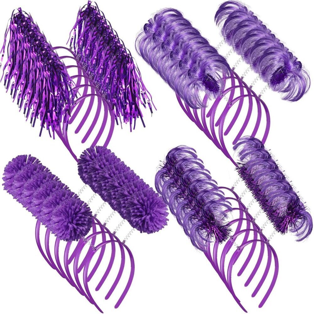 24 Pack Pom Pom Headbands Unisex Kids Purple Party Costume Accessories